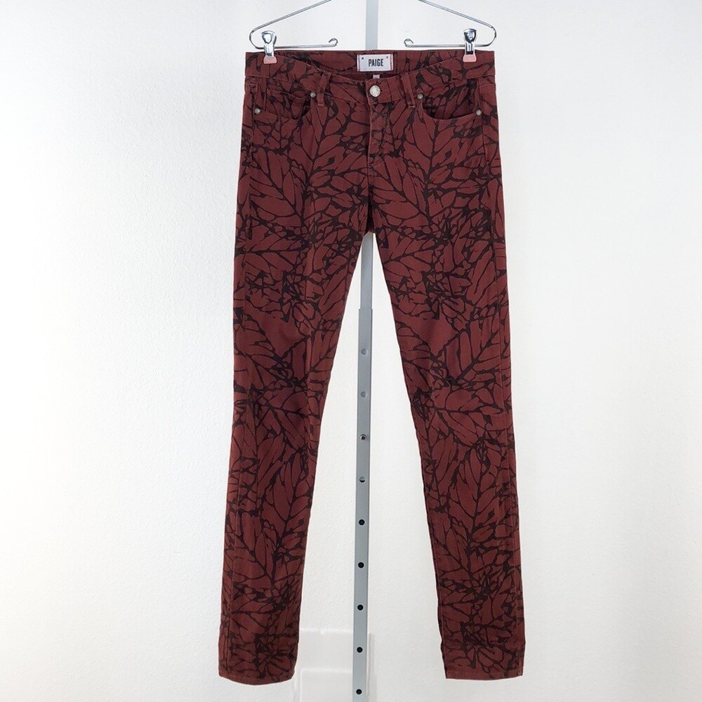 Red PAIGE Burgundy Black Print Skyline Skinny Pants sz 29