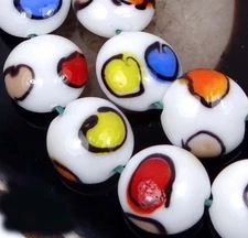 6 Lampwork Handmade Glass Color Mosaic Lentil Beads 20mm