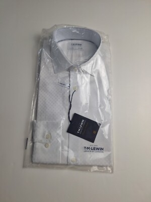 T.M. Lewin Hemd weiß gemustert 15'' - 34'' Slim Fit geknöpfte Manschette