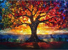 Stained Glass Puzzle, Glass Tree Puzzles for Adults 300 Pieces, Stained Tree of