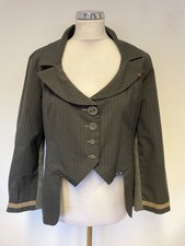Elisa Cavaletti Charcoal Pinstripe Shaped Front Long Sleeve Jacket Size L