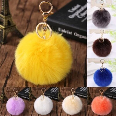8cm Faux Rabbit Fur Pom Pom Keychain Soft Fluffy Bag Charm Multiple Colours Gift