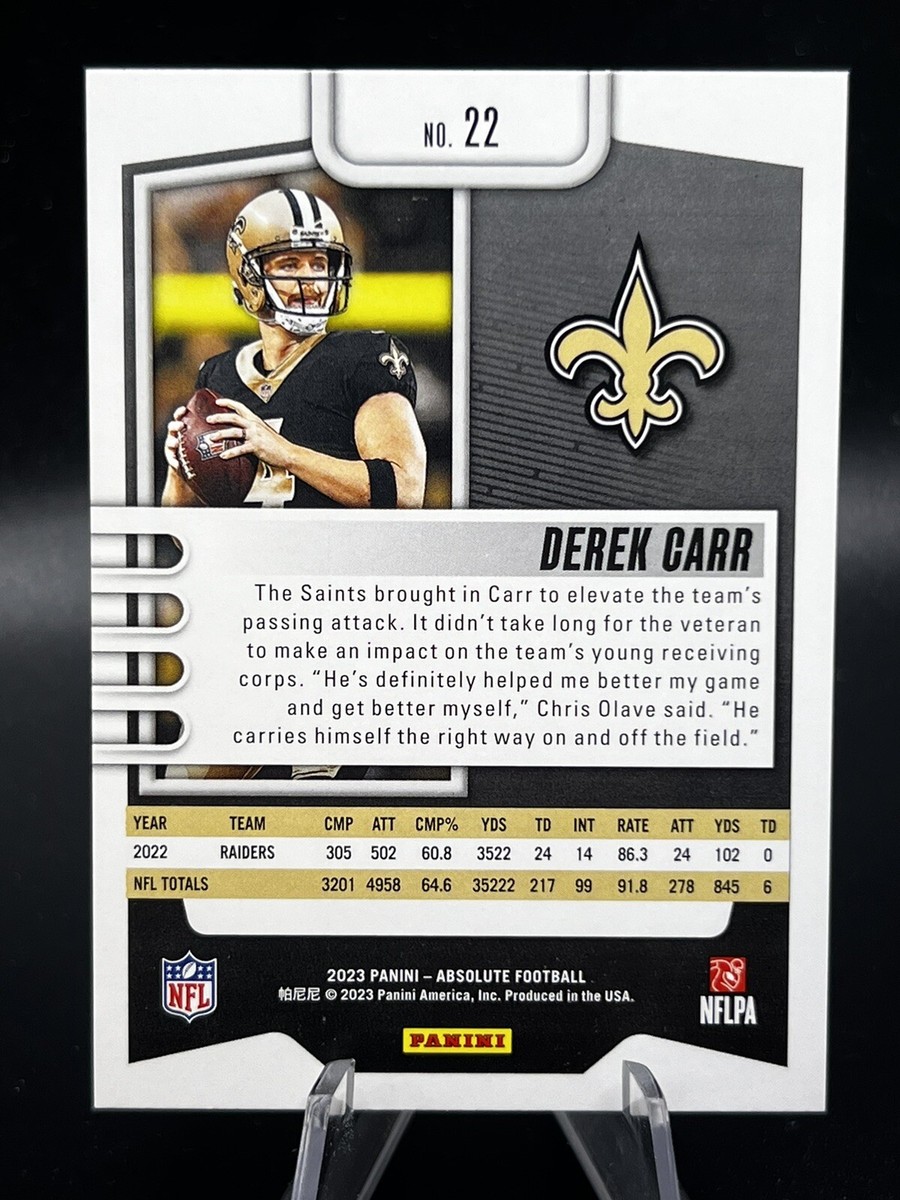 2023 Panini Absolute #22 Derek Carr New Orleans Saints Football