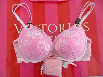 NWT-Victoria's Secret Gorgeous pushup bra 34C light pink lace over