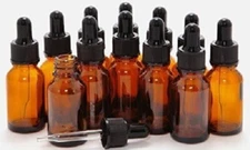 15 ml (1/2 oz) Amber Glass Bottles, with Glass Eye New, High Quality - 12 pack