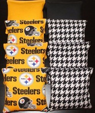 8 CORNHOLE BEANBAGS made w PITTSBURGH STEELERS Fabric ACA Reg Bags, Top Quality