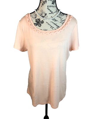 Talbots Large Pima Cotton Peach Beachy Blouse Braided Front S/S