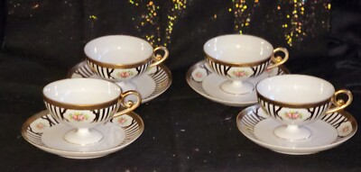 VTG 4 SETS NIPPON HAND PAINTED TEACUP & SAUCER GREEK KEYS, PINK ROSES ...