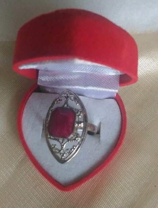 1 Bague Victorienne sertie Tourmaline Rouge & Argent 925 Filigrane – Taille 56 - Photo 2/2