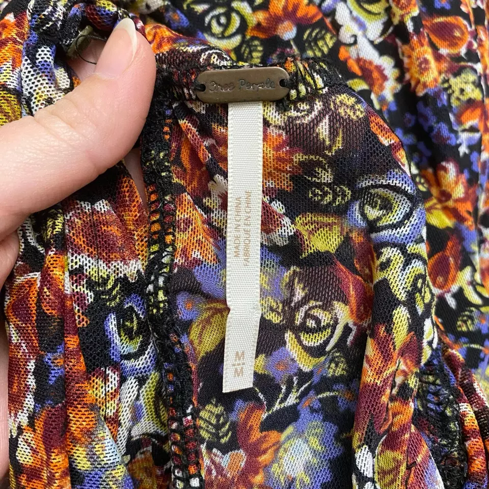 Free People All Dolled Up Floral Mesh Cropped Long Sleeve Womens M Boho - Image 2 of 4
