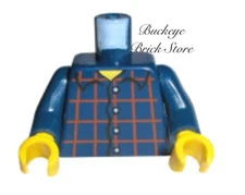 Lego Minifig TORSO Shirt Dark Red Plaid Dark Blue Arms Yellow Hands
