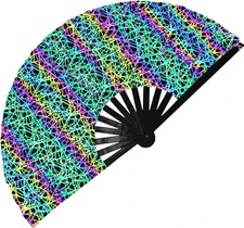 Rave Folding Fan,Large Rave Clack Folding Hand Fan UV Glow Rave Fan Festival