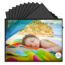 10 Pack 4"x6" Premium Super Slim Magnetic Picture Pockets Frames with Black H...