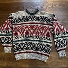 Vtg Expressions International Mens L Abstract Blue Red Green Sweater 80s 90s