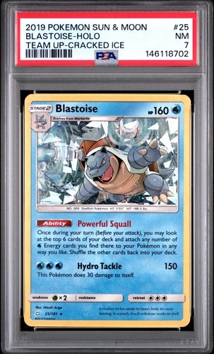 2019 POKEMON SUN & MOON TEAM UP CRACKED ICE #25 BLASTOISE-HOLO PSA 7