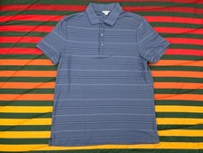 Calvin Klein Jeans Knit Polo Golf Shirt Slate  Light Blue Stripes Mens Small