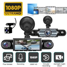 HD Dash Cam 4-Channel Night Vision Adjustable Lens Driving Record Kit w/64GB NEW