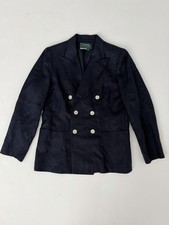 Vtg Lauren Ralph Lauren navy blue linen double-breasted blazer Women Size 12p