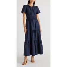 Quince 100% Organic Cotton Tiered Maxi Dress Navy Blue XS LB41039-RK001-7077