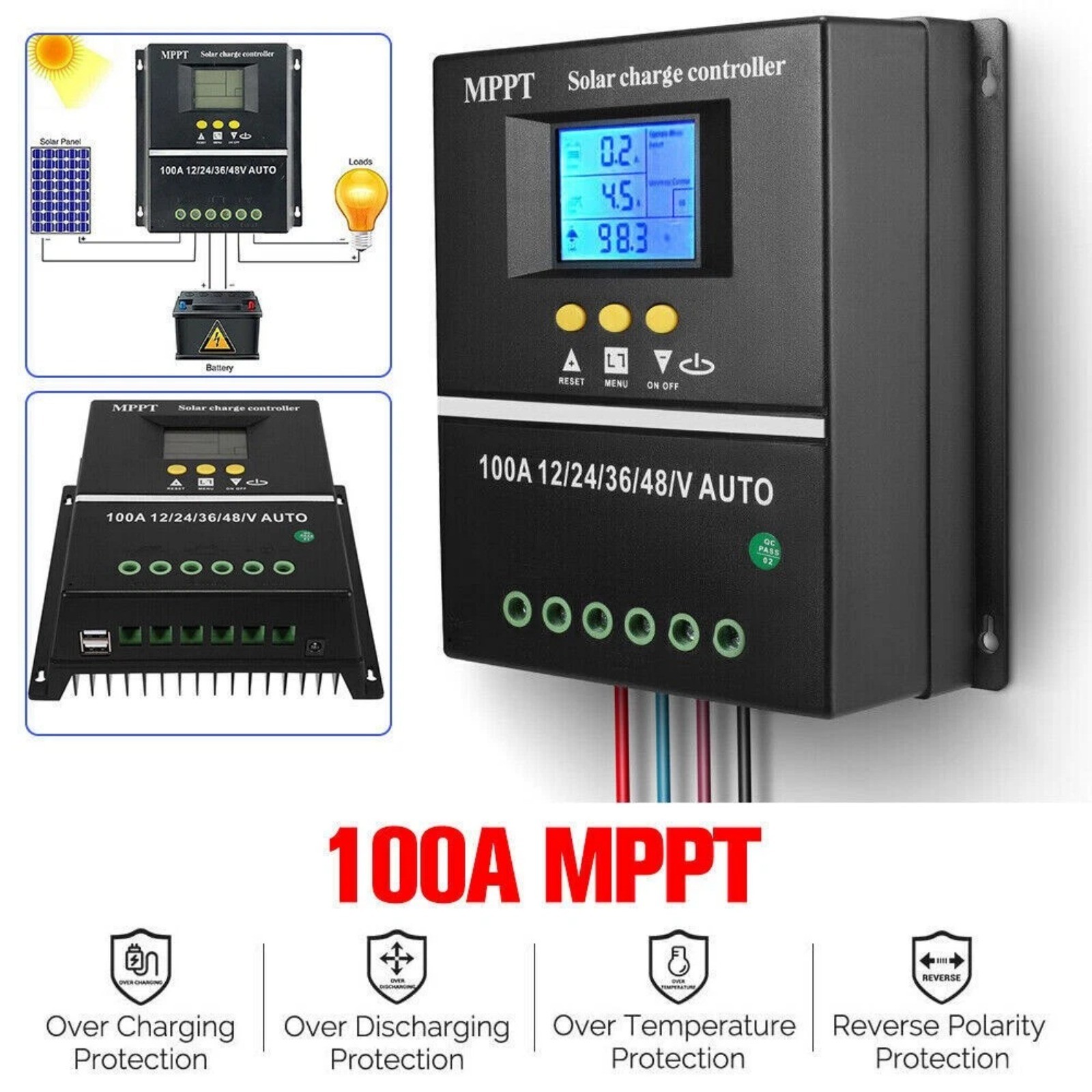 4800W 100A MPPT Solar Charge Controller 12V/24V/36V/48V Battery PV Regulator US