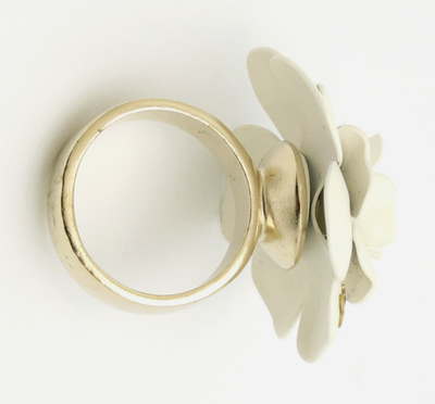 CHANEL Camellia Ring White Flower CC Logo Size JP12.5 US6.25 Gold