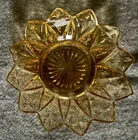 Vintage Amber Pressed Glass Starburst Sunflower Trinket Dish Candy Bowl 5 3/4"
