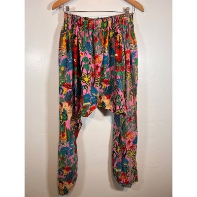 RitaNoTiara Harem Pants Womens Pink Frida Kahlo Graphic Print Dropped Crotch