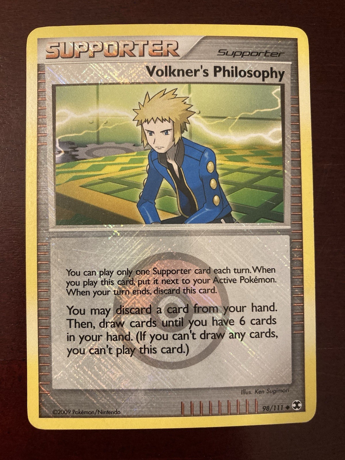Volkner's Philosophy 98/111 Crosshatch Reverse Holo Pokemon League Promo Card
