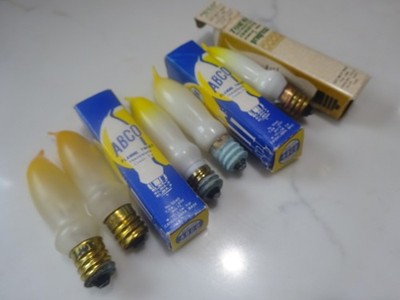 5 VTG ABCO Bulbs Flame Twist Rare White & Frost Yellow Tip Candelabra Base