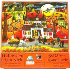 Halloween Fright Night - 500 pc SunsOut Puzzle - Haunted House/Ghosts/Witches