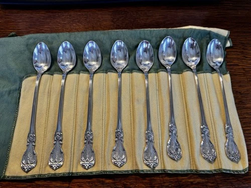 8 Pc. BURGUNDY Reed & Barton Sterling Silver Iced Tea Spoon Set 306 Grams.