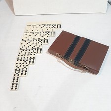 Antique Vintage 28 Piece Brass Pin Domino Set With Suitcase
