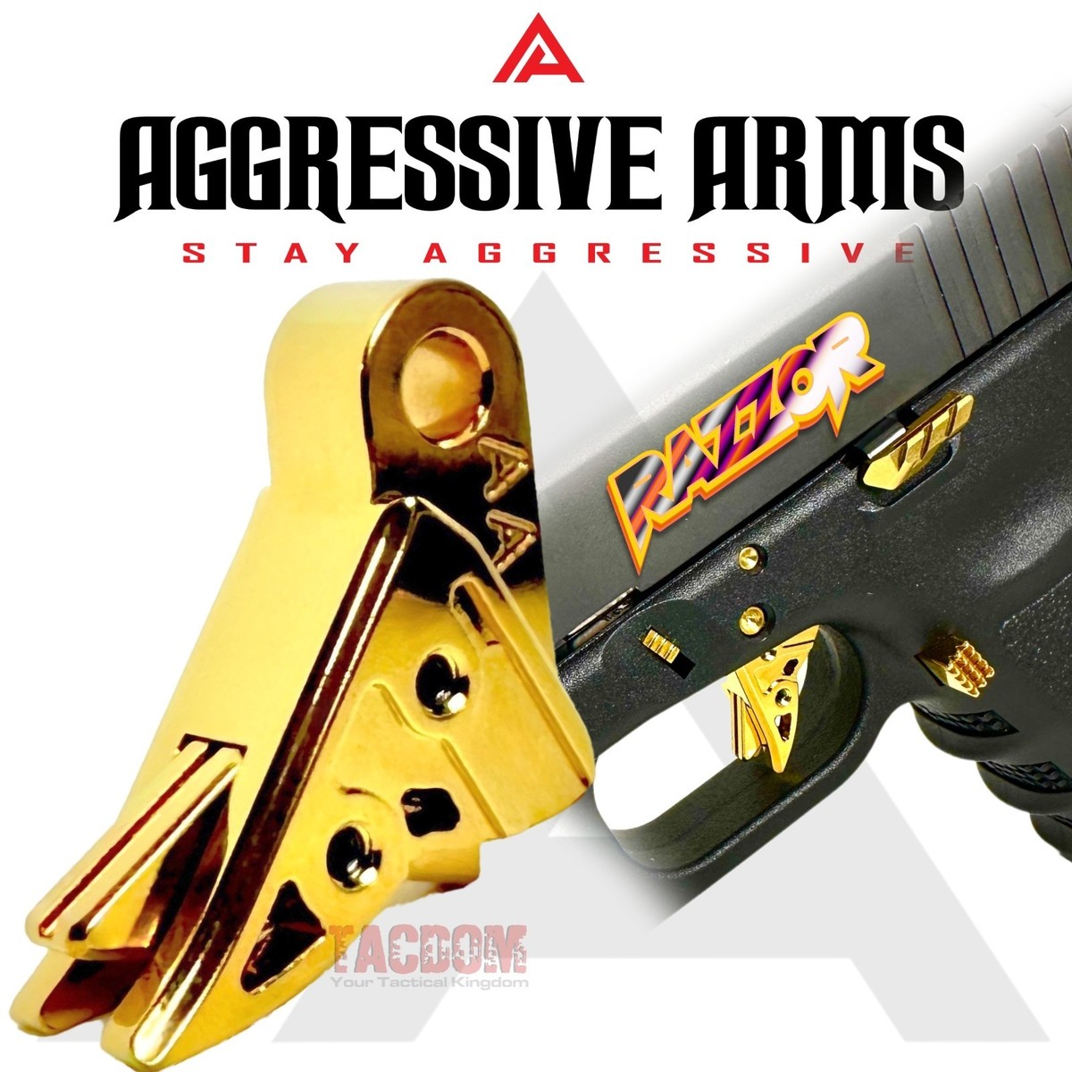 AGGRESSIVE ARMS RAZZOR JEWLERY GOLD PLATED FLAT TRIGGER FOR GLOCK