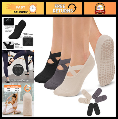 3 Pack Non-Slip Pilates Yoga Socks with Grips for Women - Workout, Barre, Dance