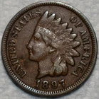 Very Fine 1897 1 In Neck Snow-1/FS-401 Indian Head Cent,  Dramatic Variety!