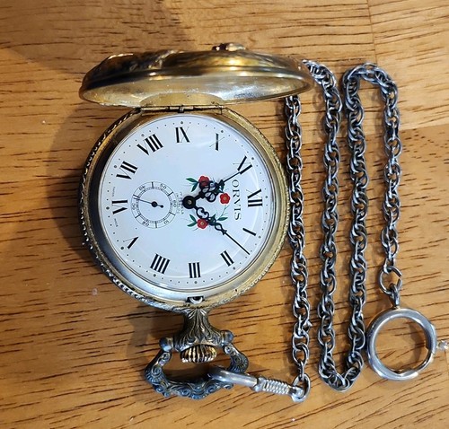 Orvis Full Hunter Pocket Watch White Roman Dial Quartz Seconds w/ Chain