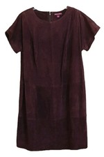 Jessica London Burgundy Wine Genuine Suede Leather  Shift Dress  Size 22