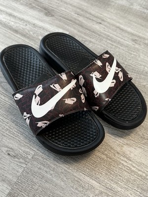 Nike Womens Benassi JDI Print Black/Spruce Aura-Iced Lilac Slides Size 9