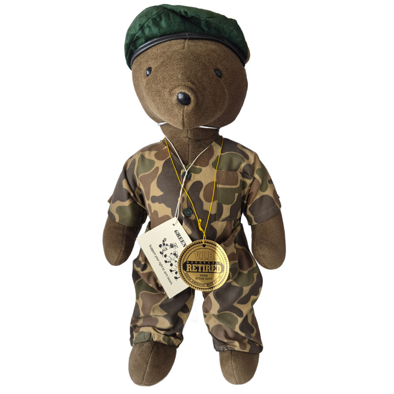 Vintage V.I.B. Bear “Green Bearet” Collectible Military Bear with Tags 1979