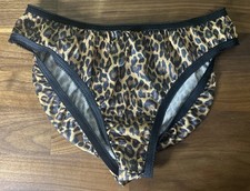 Vtg BIKINI Panties FULL FIGURE PETRA FASHIONS M Leopard Print Nylon Second Skin