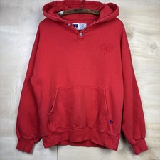 Vintage 90s Russell Athletic High Cotton Hoodie Sweatshirt Henley USA Red Size L