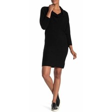 Splendid Women's Wool Blend Cowl Neck Ribbed Knit Sweater Dress Black X-Small