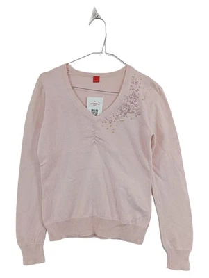 Esprit Pull Femme Rose Col V Coton Cachemire Broderie (EU 36, INT S) - Photo 1/4