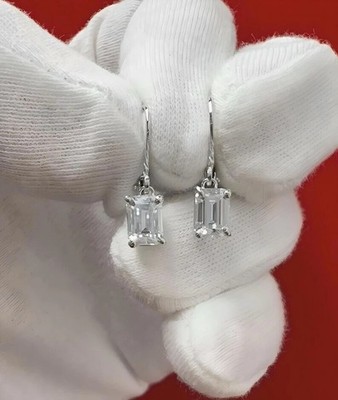 3 Ct White Treated Diamond Emerald Cut Earrings VVS1 Certified Christmas Gift
