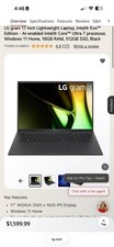 LG Gram 17  Lightweight, Intel Evo, Window 11 Home 16gb RAM, 512gb Ssd Blk OBO