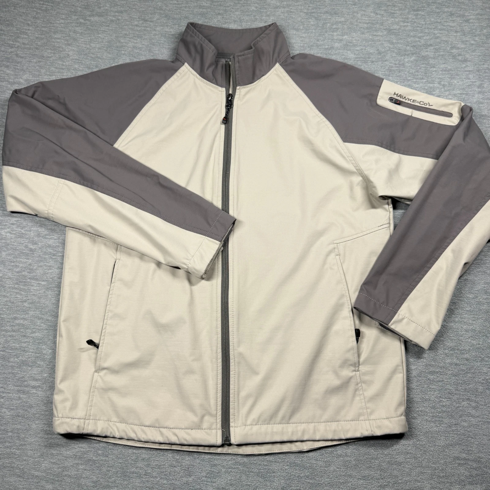 Hawke & Co Jacket Mens Medium Tan Gray Performance Windbreaker Full Zip Outdoor
