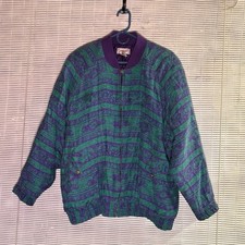 Vintage Retro 80s 90s  Silk Teal And Purple Bomber Jacket  Size L