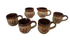 Vintage Stoneware Brown Tan Wheat Design Childs Tea Set 6 Pc Boho Farmhouse