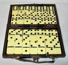 Domino Double Six In Ivory & Black Tilex With Metal Spinners In Mini Deluxe Case