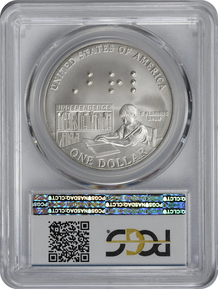 2009-P Louis Braille Silver Commemorative Dollar MS70 PCGS Mint State 70 - Image 2 of 2